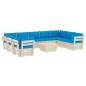 vidaXL Set Divani da Giardino su Pallet 10 pz con Cuscini Legno Abete