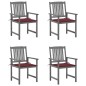 vidaXL Sedie da Giardino con Cuscini 4 pz in Massello di Acacia Grigio vidaXL Sedie da Giardino con Cuscini 4 pz in Massello di Acacia Grigio