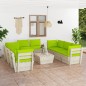 vidaXL Set Divani da Giardino su Pallet 9 pz con Cuscini Legno Abete vidaXL Set Divani da Giardino su Pallet 9 pz con Cuscini Legno Abete