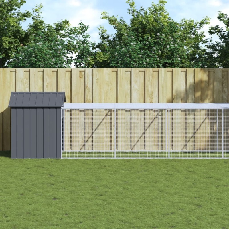 vidaXL Pollaio con Area Corsa Antracite 117x609x123 cm Acciaio Zincato vidaXL Pollaio con Area Corsa Antracite 117x609x123 cm Acciaio Zincato