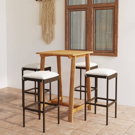 vidaXL Set Bar da Giardino 5 pz con Cuscini Marrone