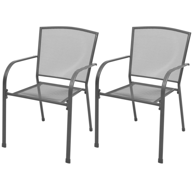 Sedie da Giardino Impilabili 2 pz in Acciaio Grigio Sedie da Giardino Impilabili 2 pz in Acciaio Grigio