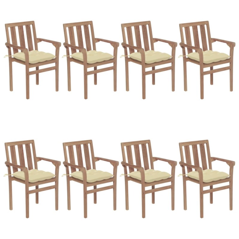 vidaXL Sedie da Giardino Impilabili con Cuscini 8 pz Massello di Teak vidaXL Sedie da Giardino Impilabili con Cuscini 8 pz Massello di Teak