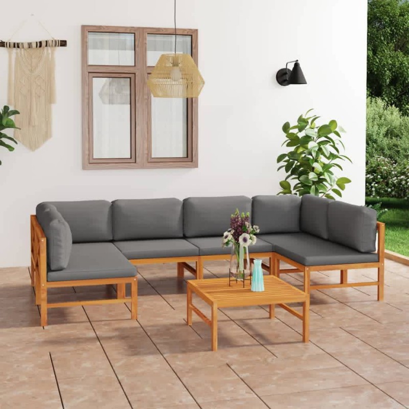vidaXL Set Divani da Giardino 7pz Cuscini Grigi Legno Massello di Teak vidaXL Set Divani da Giardino 7pz Cuscini Grigi Legno Massello di Teak