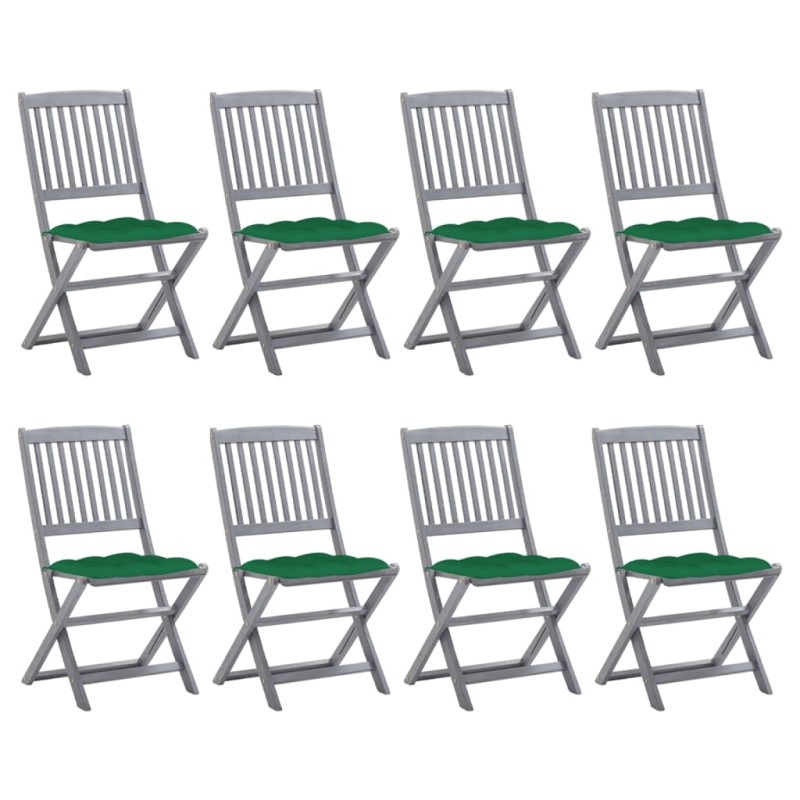 vidaXL Sedie da Giardino Pieghevoli 8 pz con Cuscini Massello Acacia vidaXL Sedie da Giardino Pieghevoli 8 pz con Cuscini Massello Acacia