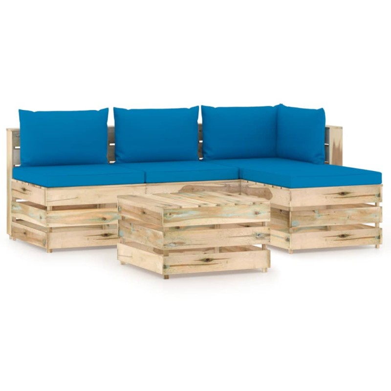 vidaXL Set Salotto da Giardino con Cuscini 5 pz Legno Impregnato Verde vidaXL Set Salotto da Giardino con Cuscini 5 pz Legno Impregnato Verde