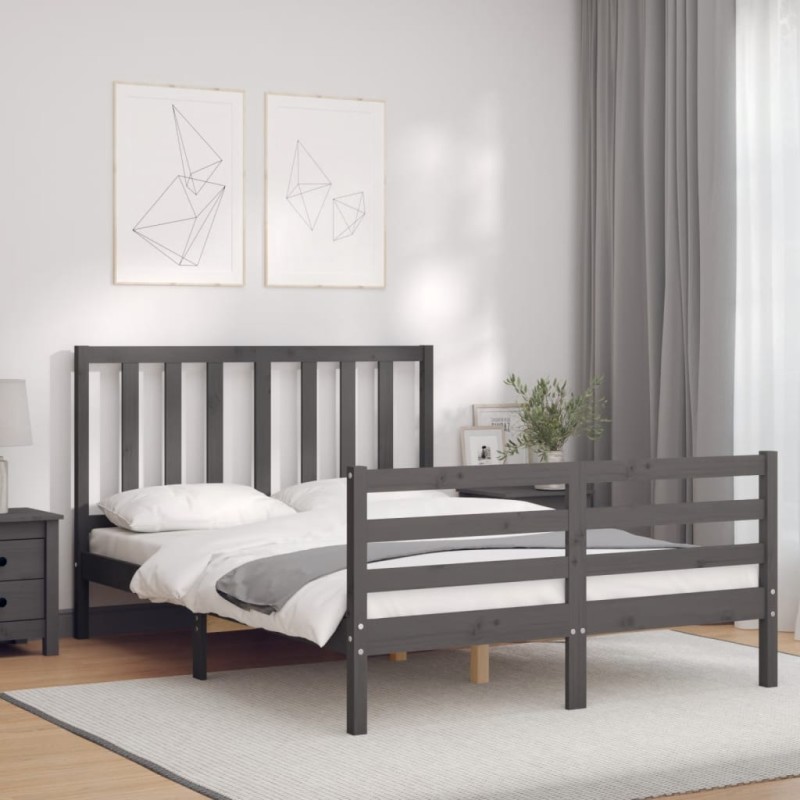 vidaXL Giroletto con Testiera Grigio 140x190 cm in Legno Massello vidaXL Giroletto con Testiera Grigio 140x190 cm in Legno Massello