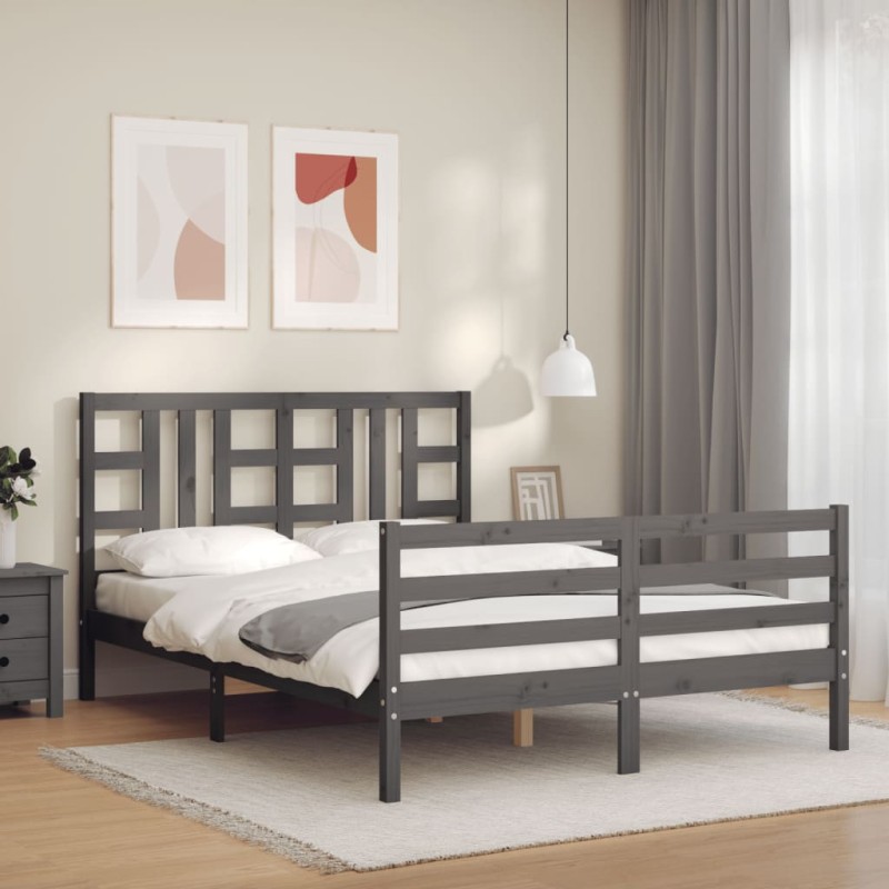 vidaXL Giroletto con Testiera Grigio 4FT6 Double in Legno Massello vidaXL Giroletto con Testiera Grigio 4FT6 Double in Legno Massello