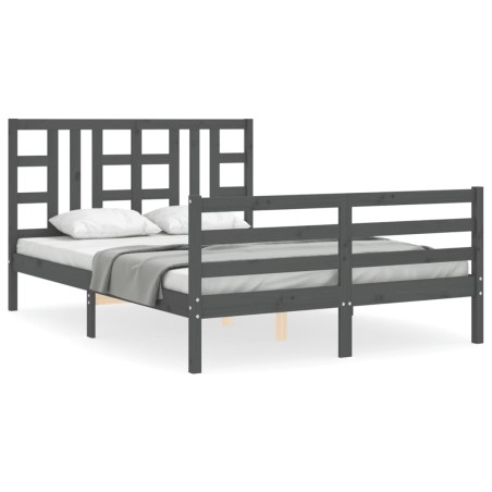 vidaXL Giroletto con Testiera Grigio 4FT6 Double in Legno Massello