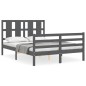 vidaXL Giroletto con Testiera Grigio 4FT Small Double Legno Massello vidaXL Giroletto con Testiera Grigio 4FT Small Double Legno Massello