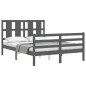 vidaXL Giroletto con Testiera Grigio 4FT Small Double Legno Massello vidaXL Giroletto con Testiera Grigio 4FT Small Double Legno Massello