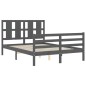 vidaXL Giroletto con Testiera Grigio 4FT Small Double Legno Massello vidaXL Giroletto con Testiera Grigio 4FT Small Double Legno Massello