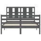 vidaXL Giroletto con Testiera Grigio 4FT Small Double Legno Massello vidaXL Giroletto con Testiera Grigio 4FT Small Double Legno Massello