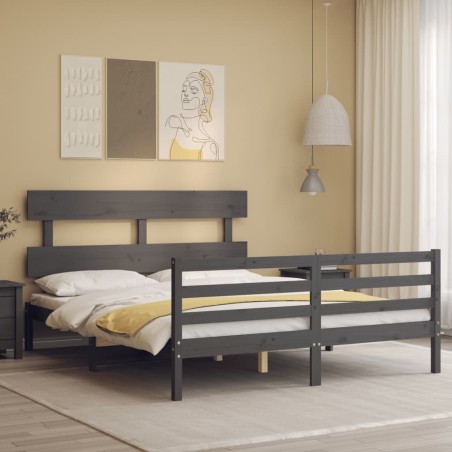 vidaXL Giroletto con Testiera Grigio 5FT King Size in Legno Massello