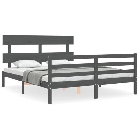 vidaXL Giroletto con Testiera Grigio 5FT King Size in Legno Massello