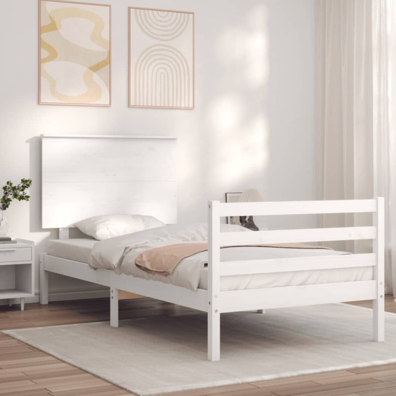 vidaXL Giroletto con Testiera Bianco 90x200 cm in Legno Massello vidaXL Giroletto con Testiera Bianco 90x200 cm in Legno Massello