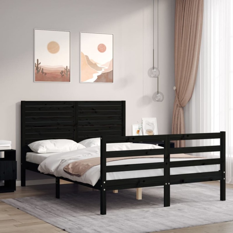 vidaXL Giroletto con Testiera Nero 140x190 cm in Legno Massello vidaXL Giroletto con Testiera Nero 140x190 cm in Legno Massello