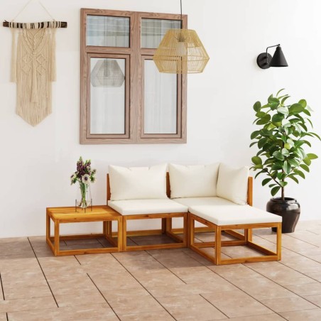 vidaXL Set Divani da Giardino 4 pz con Cuscini Crema in Legno Acacia