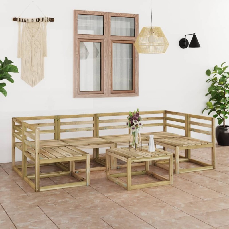 vidaXL Set Divani da Giardino 7 pz in Legno di Pino Impregnato Verde