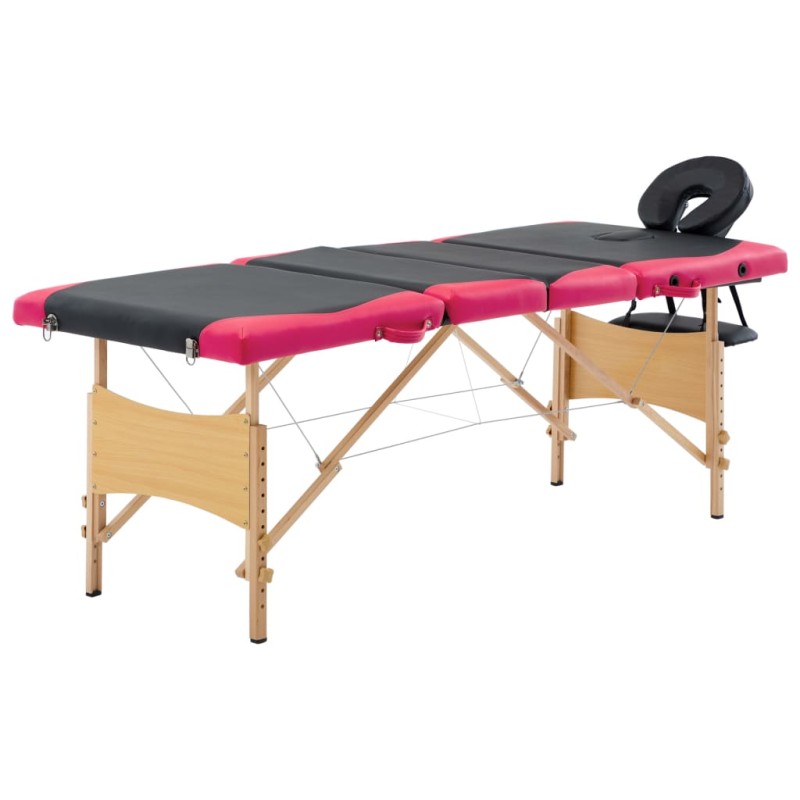 Lettino Massaggio Pieghevole a 4 Sezioni Legno Nero e Rosa Lettino Massaggio Pieghevole a 4 Sezioni Legno Nero e Rosa