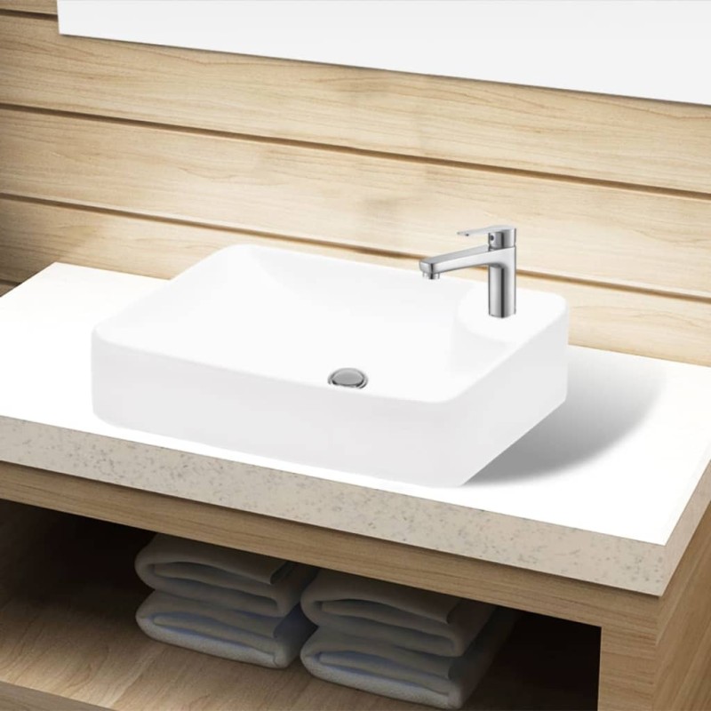 vidaXL Lavandino Bagno in Ceramica Bianca con Foro per Rubinetto vidaXL Lavandino Bagno in Ceramica Bianca con Foro per Rubinetto