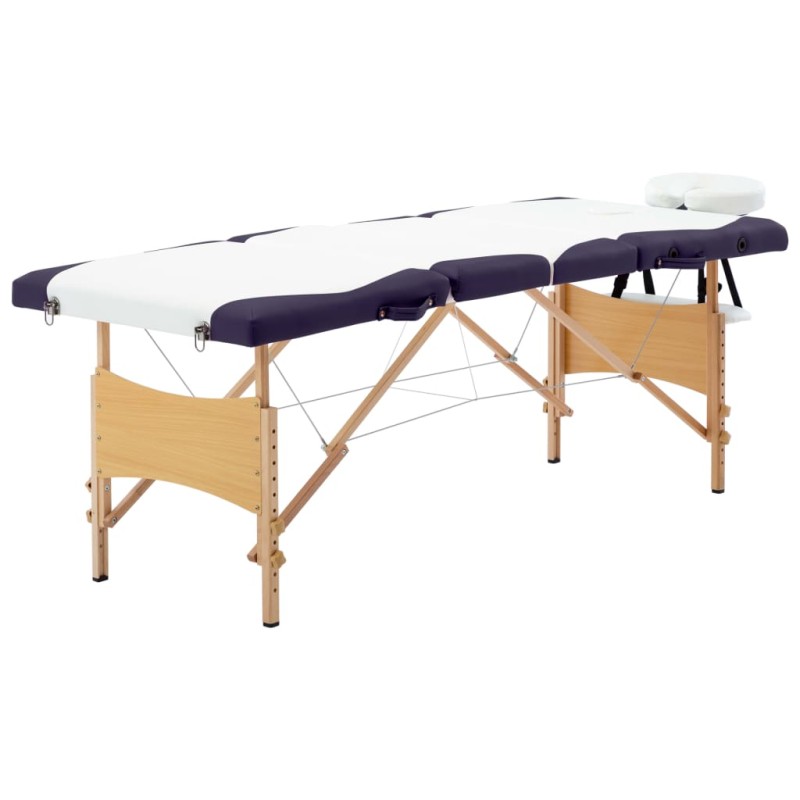 Lettino da Massaggio a 4 Sezioni in Legno Bianco e Viola Lettino da Massaggio a 4 Sezioni in Legno Bianco e Viola