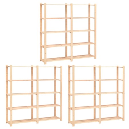 vidaXL Scaffali a 5 Livelli 3 pz 80x38x170 cm in Massello Pino 500 kg