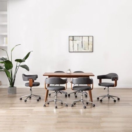 vidaXL Sedie da Pranzo Girevoli 6 pz Grigie in Legno Curvo e Tessuto 