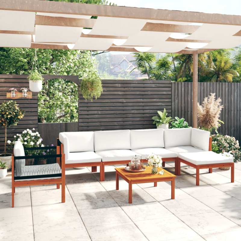 vidaXL Set Divani da Giardino 7 pz con Cuscini Crema Massello Acacia vidaXL Set Divani da Giardino 7 pz con Cuscini Crema Massello Acacia