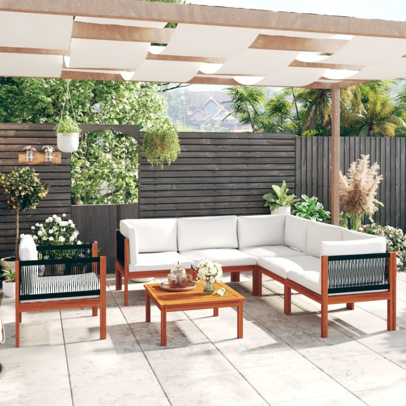 vidaXL Set Divani da Giardino 7 pz con Cuscini Crema Massello Acacia vidaXL Set Divani da Giardino 7 pz con Cuscini Crema Massello Acacia