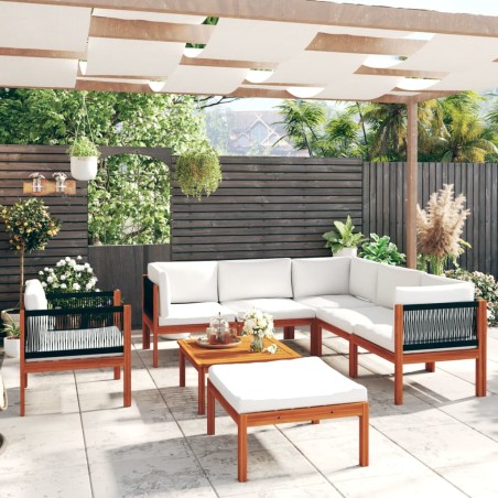 vidaXL Set Divani da Giardino 8 pz con Cuscini Crema Massello Acacia
