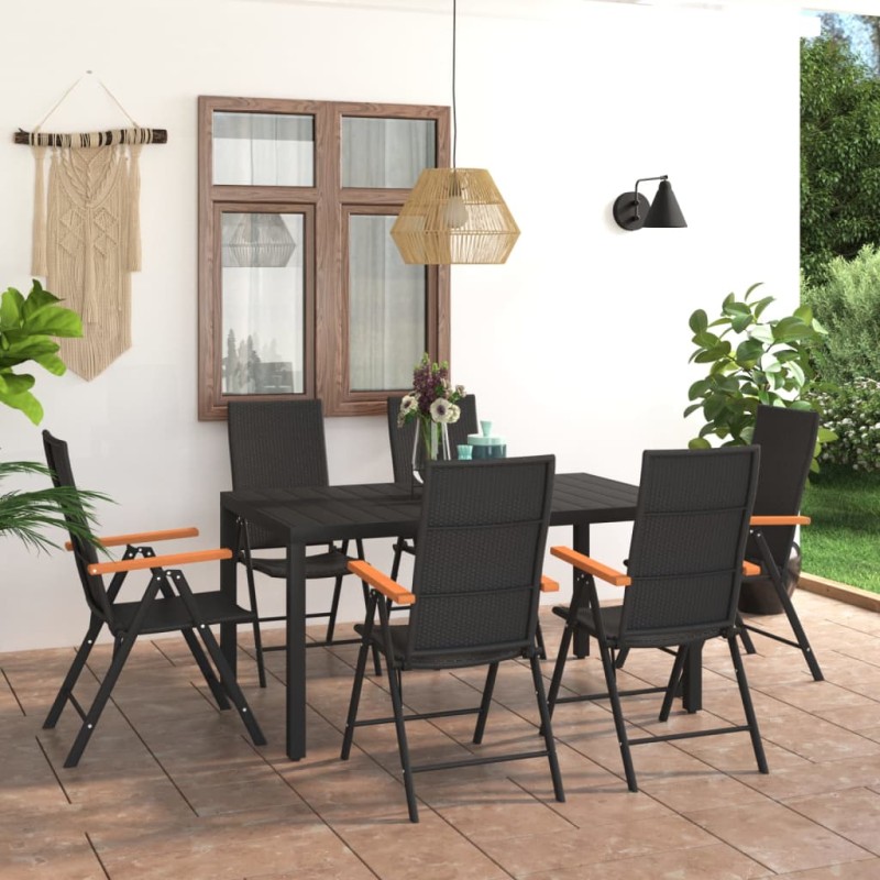 vidaXL Set da Pranzo da Giardino 7 pz Nero e Marrone vidaXL Set da Pranzo da Giardino 7 pz Nero e Marrone