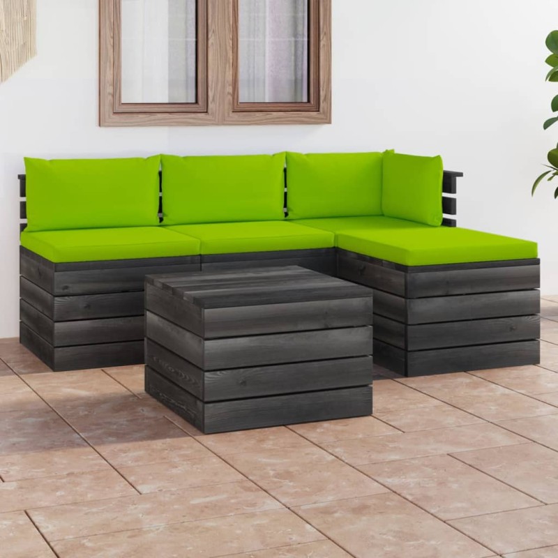 vidaXL Set Divani da Giardino su Pallet 5 pz con Cuscini Massello Pino vidaXL Set Divani da Giardino su Pallet 5 pz con Cuscini Massello Pino