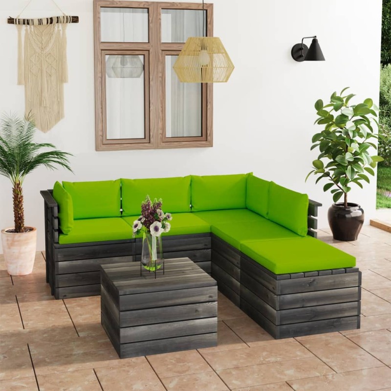 vidaXL Set Divani da Giardino su Pallet 6 pz con Cuscini Massello Pino