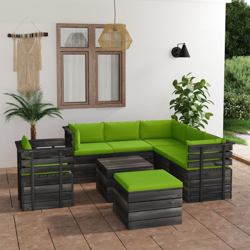 vidaXL Set Divani da Giardino su Pallet 8 pz con Cuscini Massello Pino vidaXL Set Divani da Giardino su Pallet 8 pz con Cuscini Massello Pino