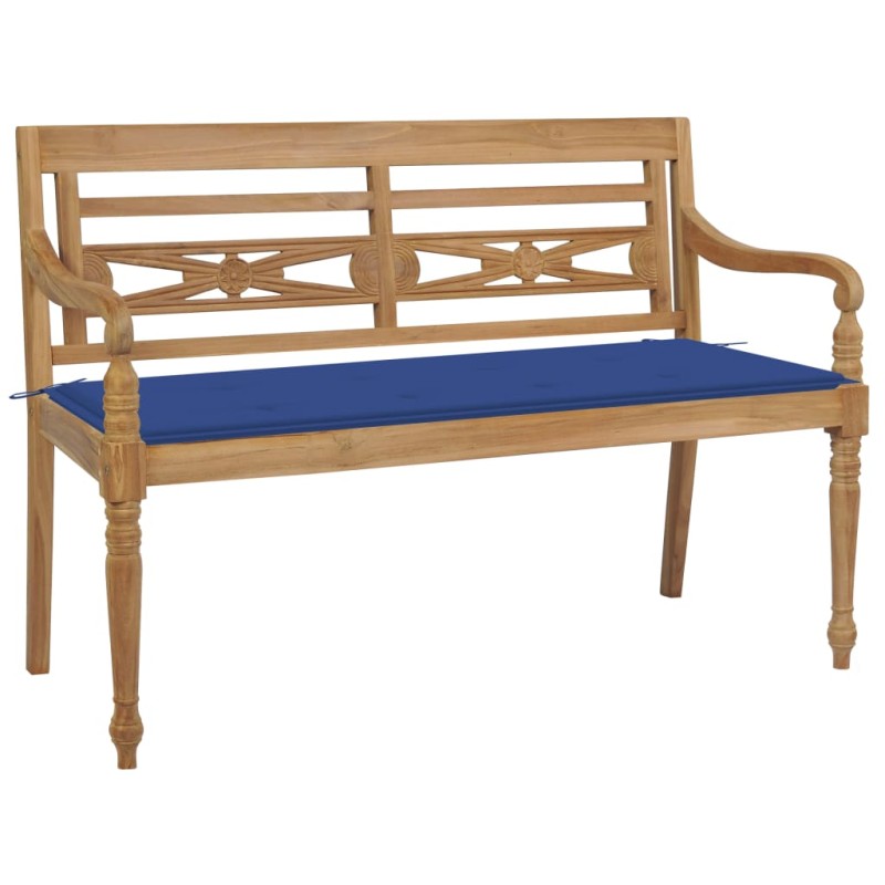 vidaXL Panca Batavia con Cuscino Blu Reale 120 cm in Massello di Teak vidaXL Panca Batavia con Cuscino Blu Reale 120 cm in Massello di Teak