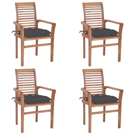 vidaXL Sedie da Pranzo 4 pz con Cuscini Antracite in Massello di Teak