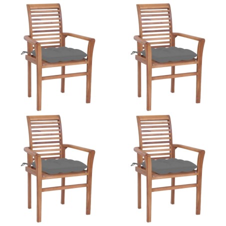 vidaXL Sedie da Pranzo 4 pz con Cuscini Grigi in Massello di Teak