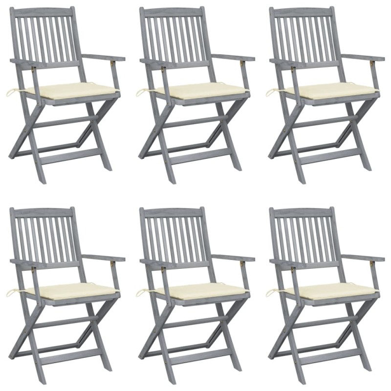 vidaXL Sedie da Giardino Pieghevoli 6pz con Cuscini in Massello Acacia vidaXL Sedie da Giardino Pieghevoli 6pz con Cuscini in Massello Acacia