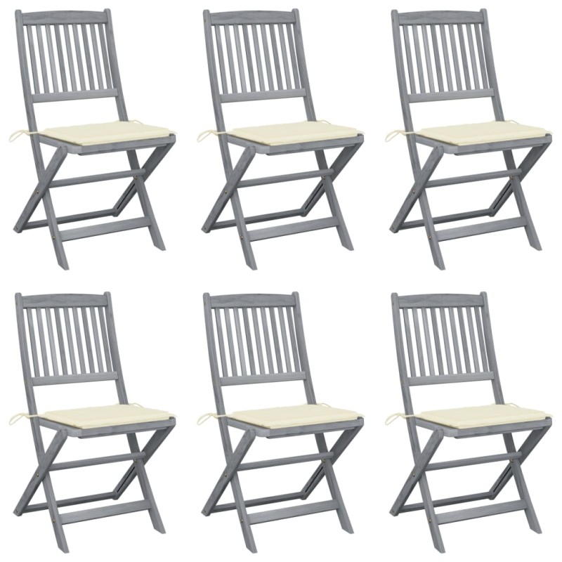 vidaXL Sedie da Giardino Pieghevoli 6pz con Cuscini in Massello Acacia vidaXL Sedie da Giardino Pieghevoli 6pz con Cuscini in Massello Acacia