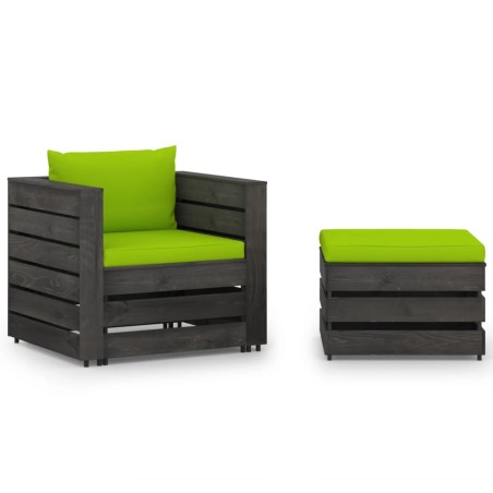 vidaXL Set Divani da Giardino con Cuscini 2 pz Legno Impregnato Grigio