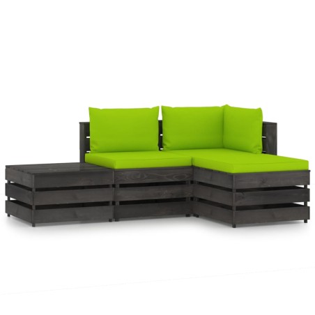vidaXL Set Divani da Giardino con Cuscini 4 pz Legno Impregnato Grigio