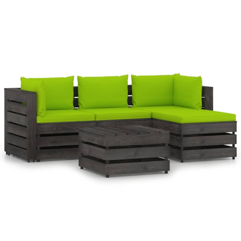 vidaXL Set Divani da Giardino con Cuscini 5 pz Legno Impregnato Grigio vidaXL Set Divani da Giardino con Cuscini 5 pz Legno Impregnato Grigio