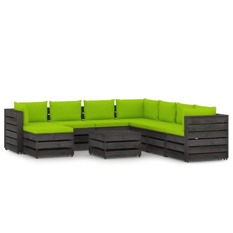 vidaXL Set Divani da Giardino con Cuscini 9 pz Legno Impregnato Grigio
