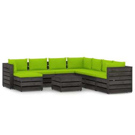 vidaXL Set Divani da Giardino con Cuscini 9 pz Legno Impregnato Grigio