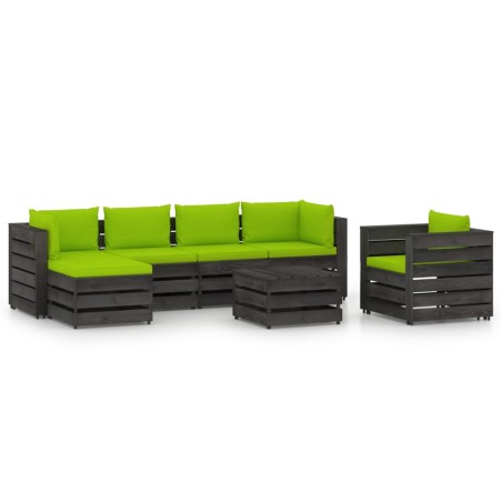 vidaXL Set Divani da Giardino con Cuscini 7 pz Legno Impregnato Grigio