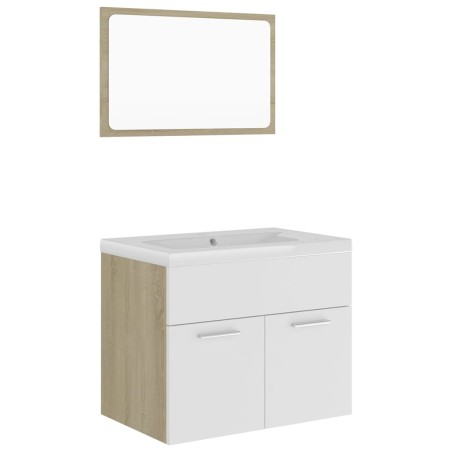 vidaXL Set Mobili da Bagno Bianco e Rovere Sonoma in Truciolato
