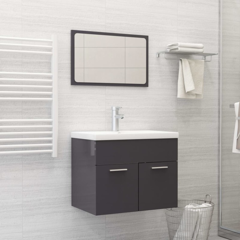 vidaXL Set Mobili da Bagno Grigio Lucido in Truciolato vidaXL Set Mobili da Bagno Grigio Lucido in Truciolato
