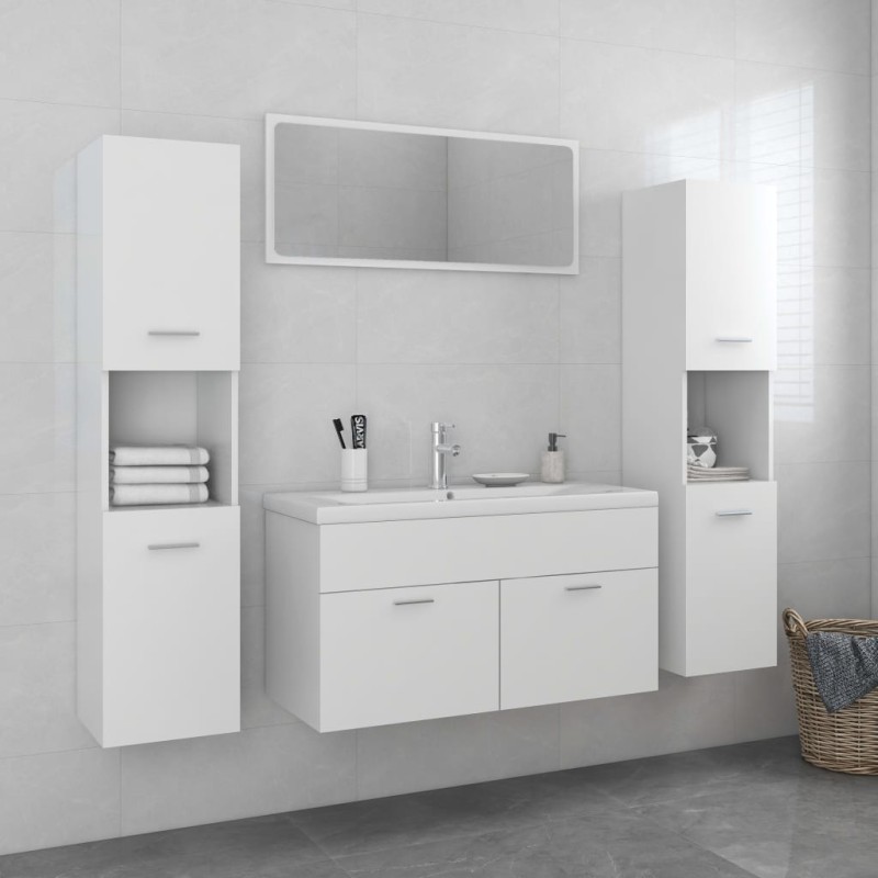 vidaXL Set Mobili da Bagno Bianco in Truciolato vidaXL Set Mobili da Bagno Bianco in Truciolato