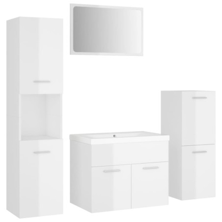vidaXL Set Mobili da Bagno Bianco Lucido in Legno Multistrato